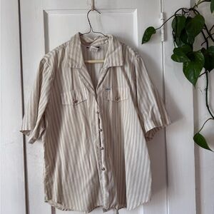 Cabrais size 18 Casual Beige Striped Button-Down Shirt